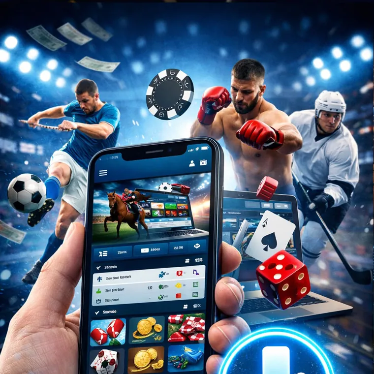 Hand holding smartphone with 747-3 betting app